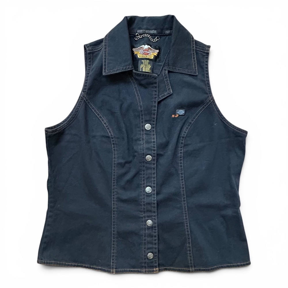Harley-Davidson American Legend Blue Denim Button Up Biker Vest Size Medium